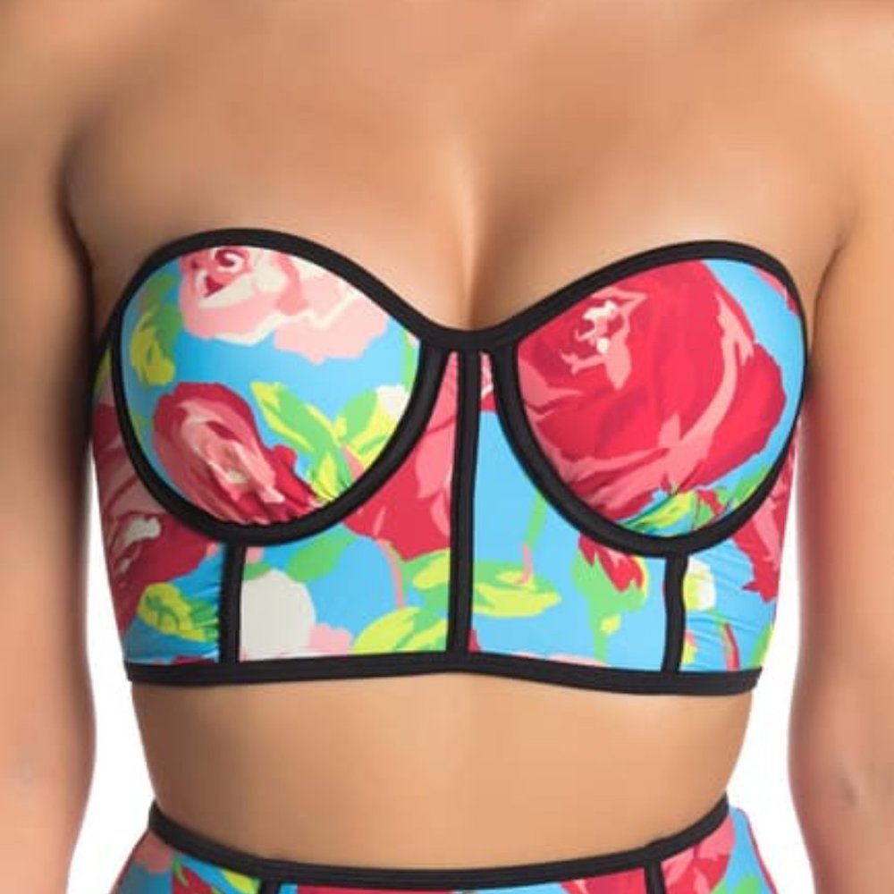 Betsey Johnson Framed Flowers Bustier Bikini Top